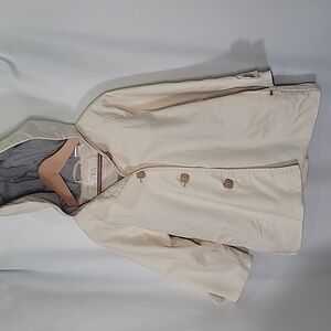 ZARA Button Up 100% Cotton A Line Jacket Khakhi with Hood Lined Fall Autumn